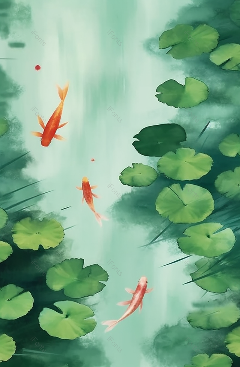 荷花夏季锦鲤池塘插画背景,插画/手绘图,插画/手绘图库,插画/手绘图下载,插画/手绘